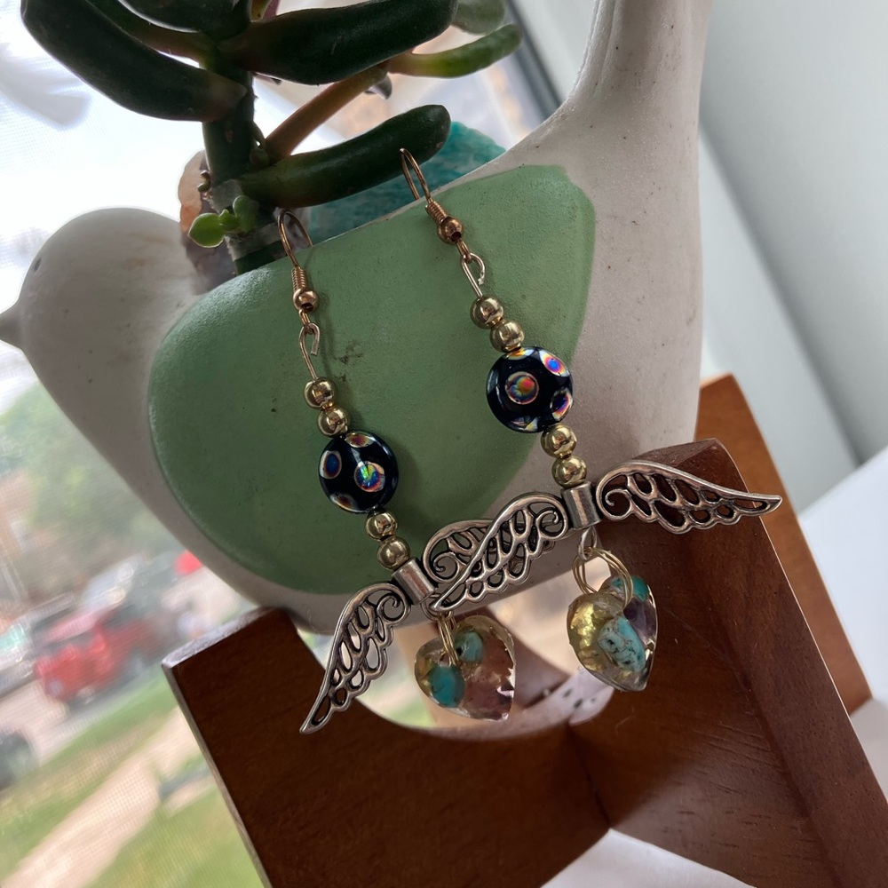 Crystal Heart Angel Wing earrings